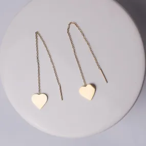 Heart Threader Dangle Earrings in Gold