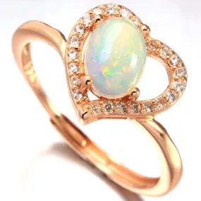 0.60 CT GENUINE ETHIOPIAN OPAL & CREATED WHITE SAPPHIRE 925 STERLING SILVER RING (adjustable open ring)