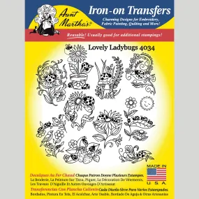 Aunt Martha's Lovely Ladybugs Iron-On Embroidery Pattern