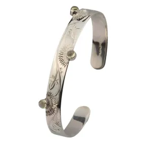 Handmade 8mm Ladies Silver Cuff Bracelet Engraved Passion Flower