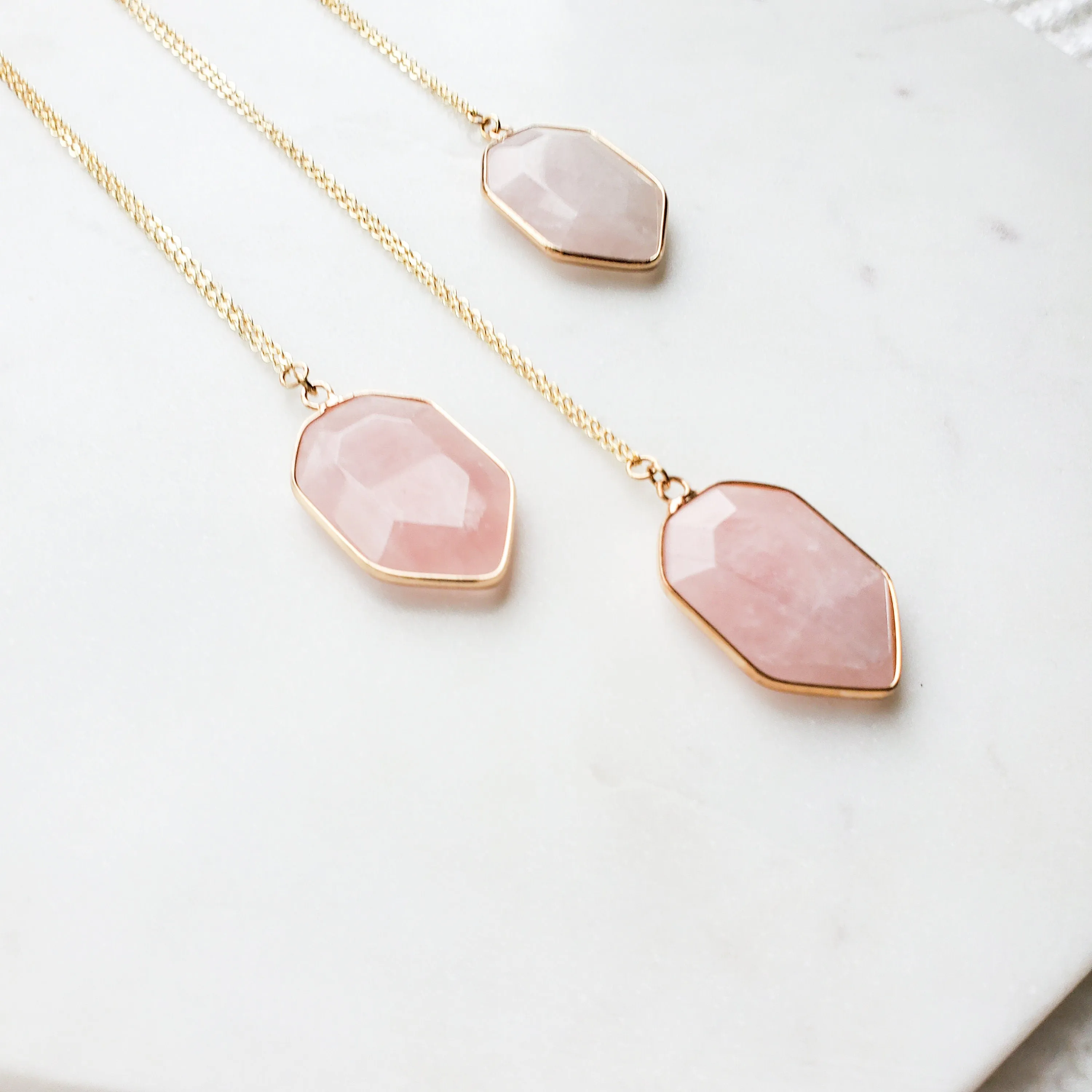 Rose Quartz Crystal Shield Necklace